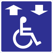 Blauwe sticker met pictogram voor aanduiden lift geschikt voor mindervaliden