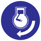 Blauwe sticker met pictogram om motor starten aan te duiden in volgorde