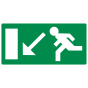 Sticker met pictogram nooduitgang links omlaag