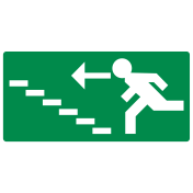 Sticker met pictogram nooduitgang trap links omhoog