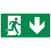 Sticker met pictogram nooduitgang naar beneden rechterkant ISO 7010