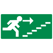 Sticker met pictogram nooduitgang trap rechts omhoog