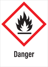 Sticker met pictogram "Ontvlambare Stoffen" en signaalwoord "Danger" - GHS 02