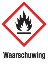 Sticker met pictogram "Ontvlambare Stoffen" en signaalwoord "Waarschuwing" - GHS 02