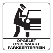 Witte sticker met pictogram voor het aanduiden van een onbewaakt parkeerterrein