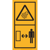 Machinemarkering sticker waarschuwing "Gevaar voor radar, veilige afstand tot machine houden" volgens ISO 11684