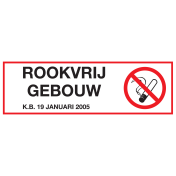 Sticker met pictogram en tekst Rookvrij gebouw volgens KB 19/01/2005