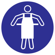 Blauwe sticker met pictogram om aan te duiden dat het dragen van een schort verplicht is - ISO7010 - M026