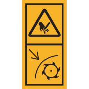 Machinemarkering sticker waarschuwing "Stekende Delen, snijgevaar voor vingers of hand, Plaats veiligheidsscherm" volgens ISO 11684