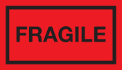 Rode sticker met tekst Fragile