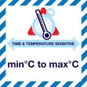 Sticker Time & Temperature sensitive volgens IATA - met temperatuur bereik
