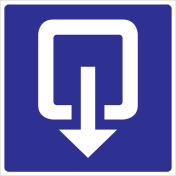 Blauwe sticker met pictogram voor het aanduiden van de uitgang