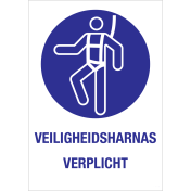 Sticker met pictogram en tekst om aan te duiden dat het dragen van een veiligheidsharnas verplicht is - ISO7010 - M018
