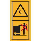 Machinemarkering sticker waarschuwing "Valgevaar van hoogte, niet meerijden op platform of ladder" volgens ISO 11684