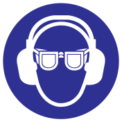 Sticker met pictogramOog en gehoorbescherming verplicht ISO7010