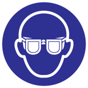 Blauwe sticker met pictogram om aan te duiden dat oogbescherming verplicht is - ISO7010 - M004