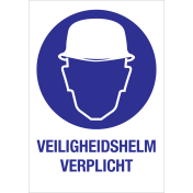 Sticker met pictogram en tekst om aan te duiden dat een veiligheidshelm verplicht is