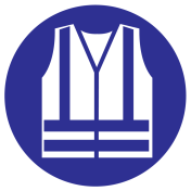 Blauwe sticker met pictogram om aan te duiden dat het dragen van een veiligheidshesje verplicht is - ISO7010 - M015