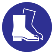 Blauwe sticker met pictogram om aan te duiden dat veiligheidsschoenen verplicht zijn - ISO7010 - M008