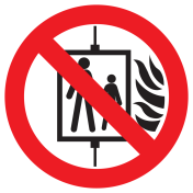 Sticker met pictogram Lift verboden bij brand ISO7010 - P020