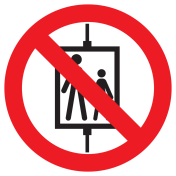 Sticker met pictogram Bij brand lift verboden