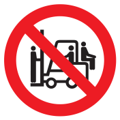 Sticker met pictogram Verboden op heftruck staan of zitten