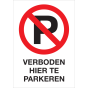 Sticker met pictogram en tekst Verboden hier te parkeren