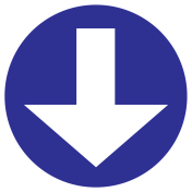 Blauwe sticker met pijl om de verplichte richting aan te geven