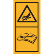 Machinemarkering sticker waarschuwing "Gevaar voor vloeistof onder hogedruk, raadpleeg handleiding voor onderhoudsprocedure" volgens ISO 11684