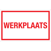 Sticker Werkplaats - tekststicker met rode tekst