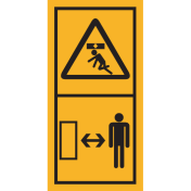 Machinemarkering sticker waarschuwing "Zakkende delen, Afstand Houden tot Machine" volgens ISO 11684