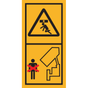 Machinemarkering sticker waarschuwing "Zakkende delen, niet achter machine staan" volgens ISO 11684