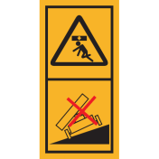 Machinemarkering sticker waarschuwing "Zakkende delen, trailer niet kantelen" volgens ISO 11684