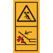 Machinemarkering sticker waarschuwing "Zakkende delen, Niet onder bewegende delen begeven" volgens ISO 11684
