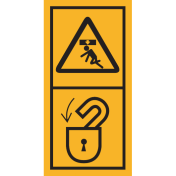 Machinemarkering sticker waarschuwing "Zakkende delen, plaats veiligheidsslot" volgens ISO 11684