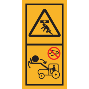 Machinemarkering sticker waarschuwing "Zakkende delen, Pas op voor vallende lading" volgens ISO 11684