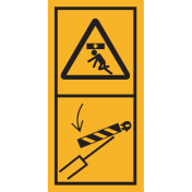 Machinemarkering sticker waarschuwing "Zakkende delen - Vergrendelen" volgens ISO 11684