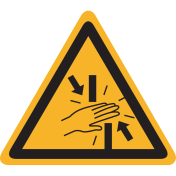 UV Sticker met pictogram "Waarschuwing Knelgevaar voor handen"