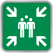 Aluminium verkeersbord met rand en pictogram verzamelplaats ISO 7010