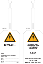 Waarschuwingslabel Gevaar (NL) - Lock out tag out label (LOTO)