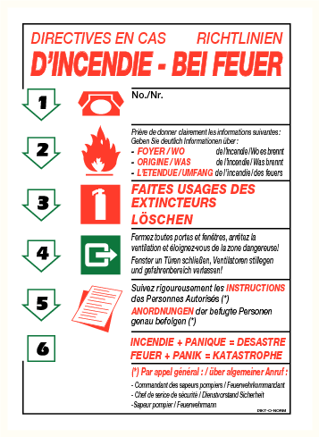 Richtlijnen bij brand 1 FR/DU (sticker)