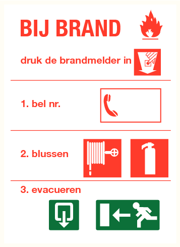 Richtlijnen bij brand 3 NL (bordje)