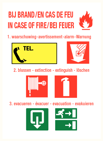 Richtlijnen bij brand 2 NL/FR/EN/DU (bordje)