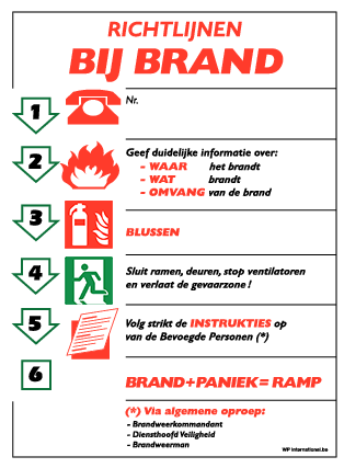 Richtlijnen bij brand 1 ISO 7010 (sticker)