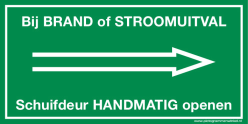 Sticker met pictogram en tekst: Schuifdeur handmatig openen rechts 