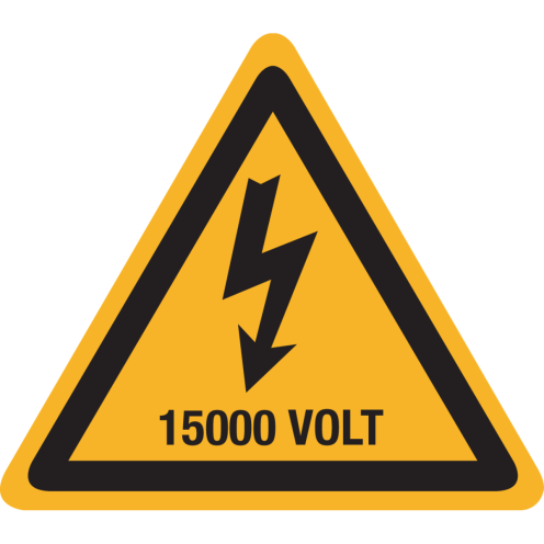 Bord met pictogram / spanningsaanduiding "Waarschuwing 15000 volt" - ISO 7010 - W012