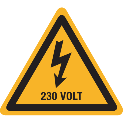 Bord met pictogram / spanningsaanduiding "Waarschuwing 230 volt" - ISO 7010 - W012