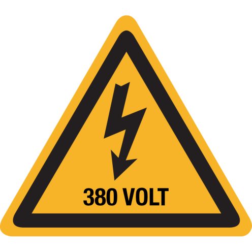 Bord met pictogram / spanningsaanduiding "Waarschuwing 380 volt" - ISO 7010 - W012