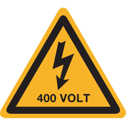 Bord met pictogram / spanningsaanduiding "Waarschuwing 400 volt" - ISO 7010 - W012