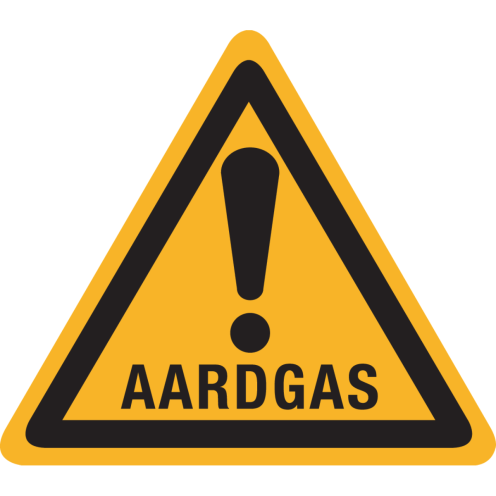 Bord met pictogram waarschuwing aardgas